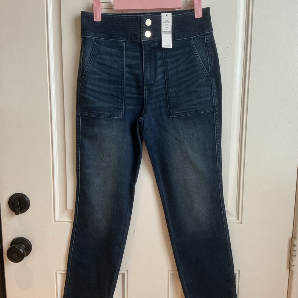 High-Rise Dark Blue Women’s Stretch Jeggings with Front Patch Pockets